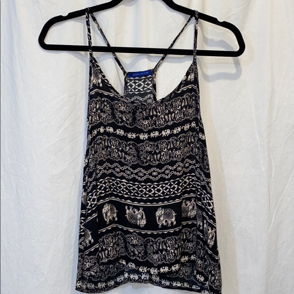 Black and White Racerback Tank with Elephant Print